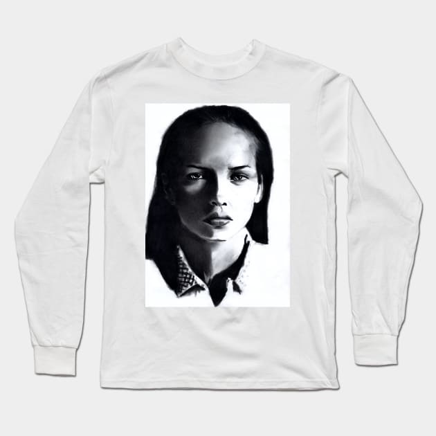 charcoal drawing of a woman Long Sleeve T-Shirt by stoekenbroek